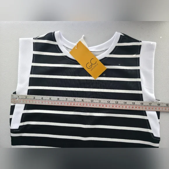 Grecerelle Black & White Striped Maxi Dress Pockets Slit Minimalist Clean Girl - Picture 10 of 14